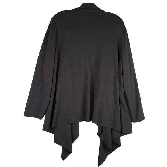Ming Wang Cardigan Sweater Women's Size Medium M Black LS Draped Open Waterfall - Picture 2 of 9